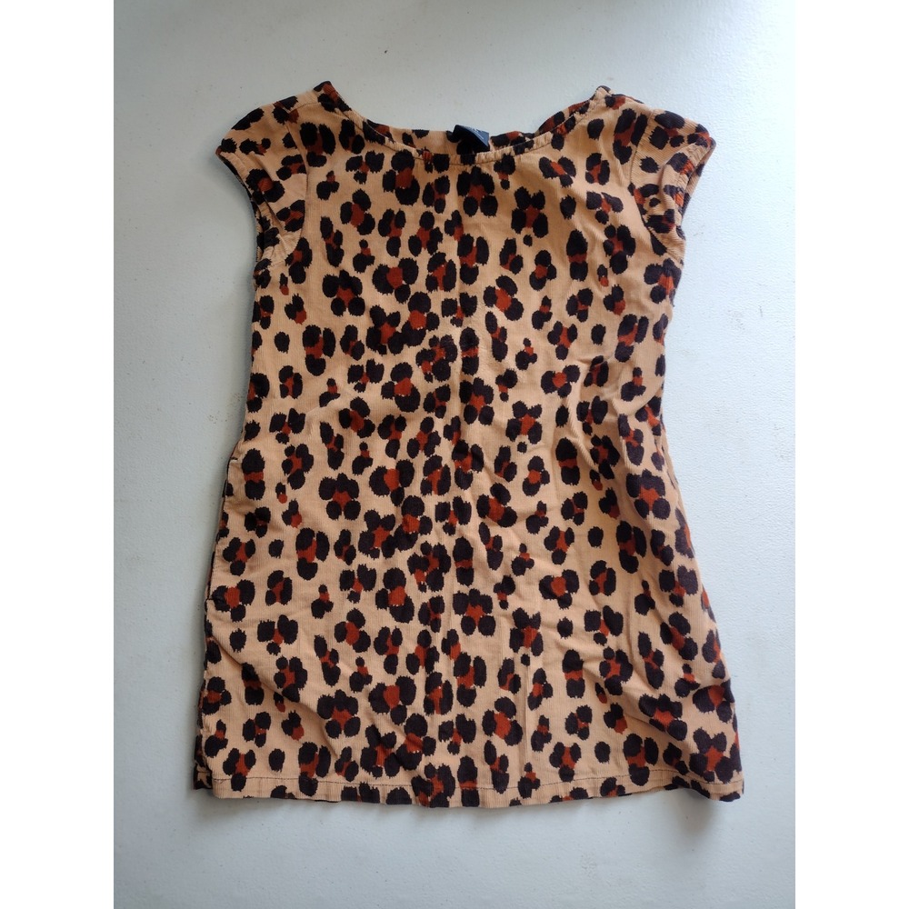 GapKids Girls XS 4-5 Leopard Print Corduroy Shift Dress Tan Black Sleeveless